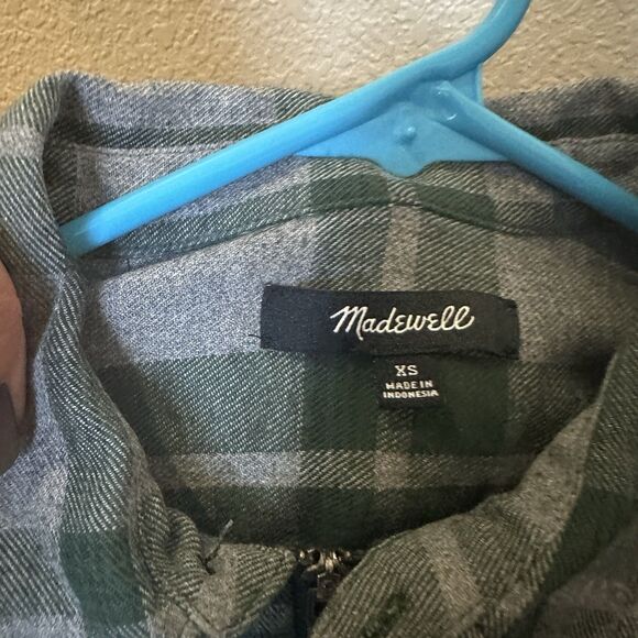 Madewell Women's Flannel Zip-Front Popover Shirt Gray/Green Plaid Size XSMALL - Picture 3 of 6